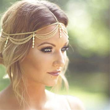 Amazon.com : Boho Gold Draping Crystal Hair Cuff Arabian Bridal .