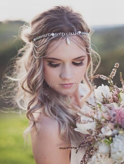 wedding headbands - boho wedding hairstyle with forehead band .