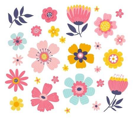 Cute Colorful Set Of Vector Floral Elements. Spring Collection .