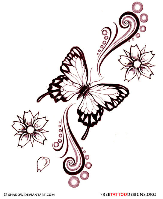 Amazing Flowers And Butterfly Tattoo Desi