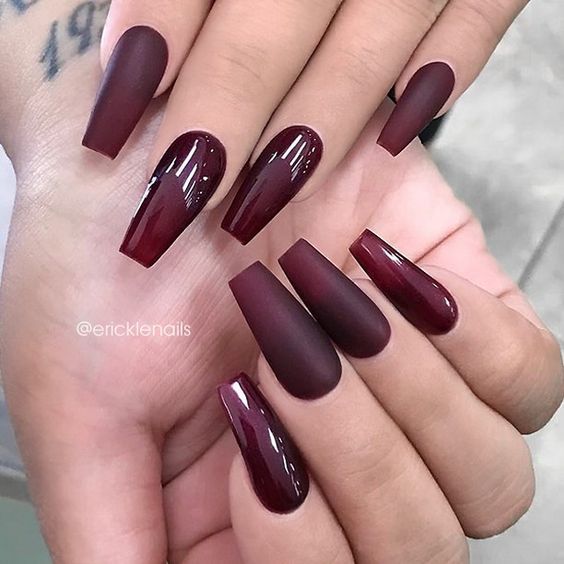 45 Simple and Charming Wine Red Nail Art Designs | Coffin nails .