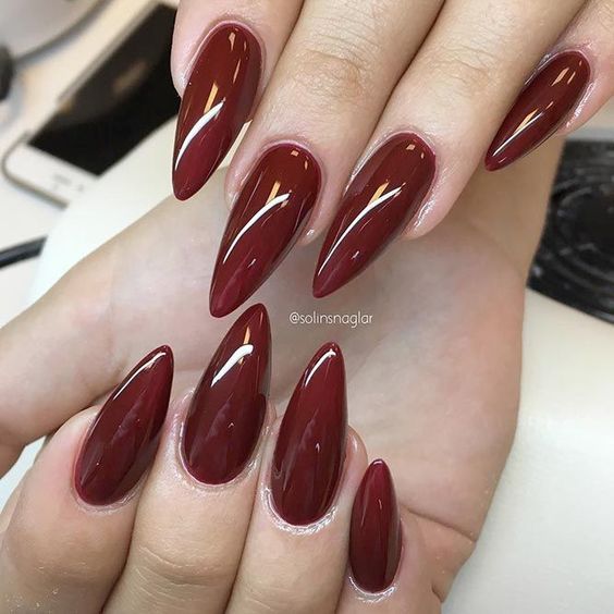 45 Simple and Charming Wine Red Nail Art Designs; Fall burgundy .
