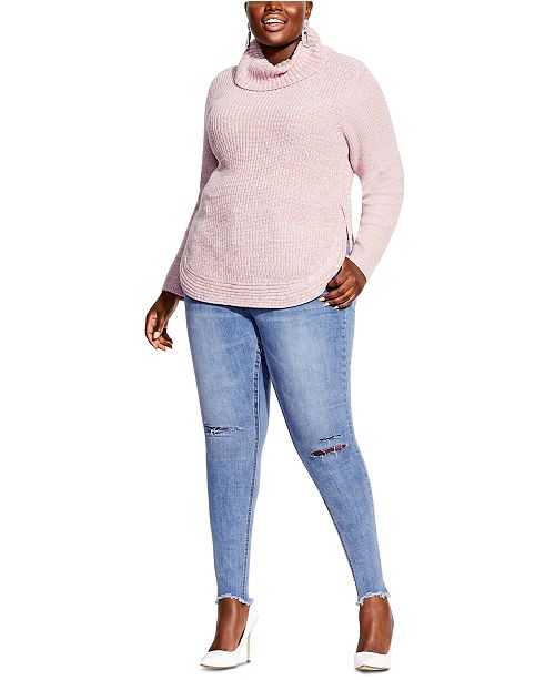 City Chic Trendy Plus Size Curved-Hem Turtleneck Sweater .