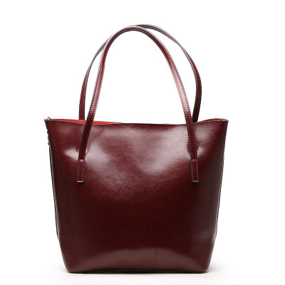 Women's Burgundy Chic Leather Tote Bag Simple Handbags for Work .