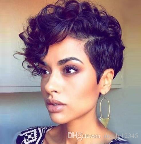 New Arrival Fashion Chic Short Cut Curly Hairstyle Women Black .