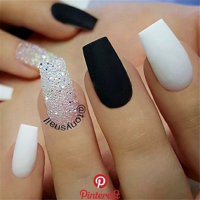 Black white acrylic coffin nail ideas are timeless classics (With .