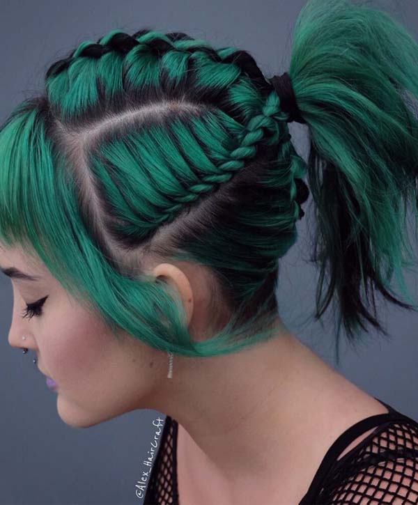 Adorable Green Colored Braided Ponytail Hairstyles for 2019 | Stylez
