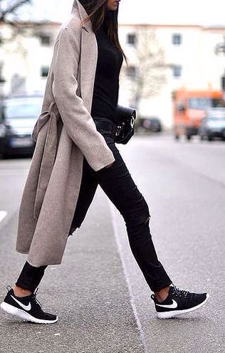 sneakers and long coat is the perfect combination.always | Fashion .