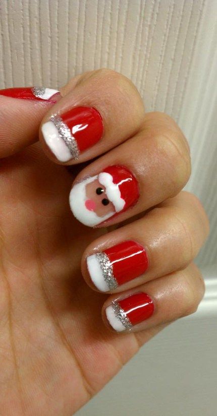 21 Fabulous and Easy Christmas Nail Designs | Santa nails .