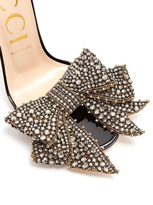 Gucci Crystal-embellished detachable-bow leather sandals | Beaded .