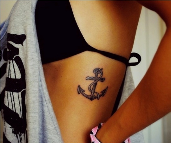 Cute Anchor Tattoo on Side | Amazing Tattoo Ide