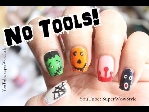 No Tools Nail Art | CUTE Halloween Nail Designs (Beginners) - YouTu