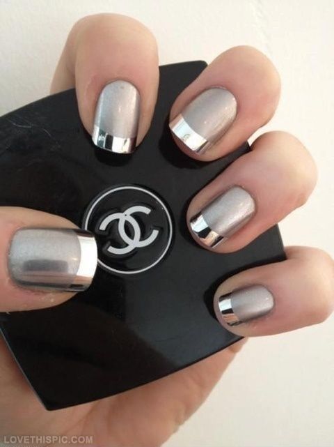 Silver metal nails girly cute nails girl nail polish nail pretty .