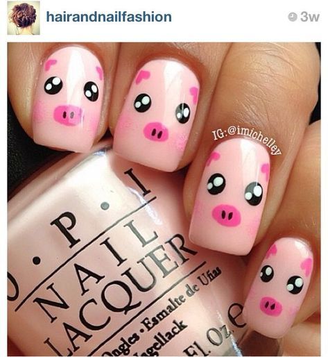 15 Pretty and Cute Pig Nails for Girls in 2020 | Pig nails, Little .