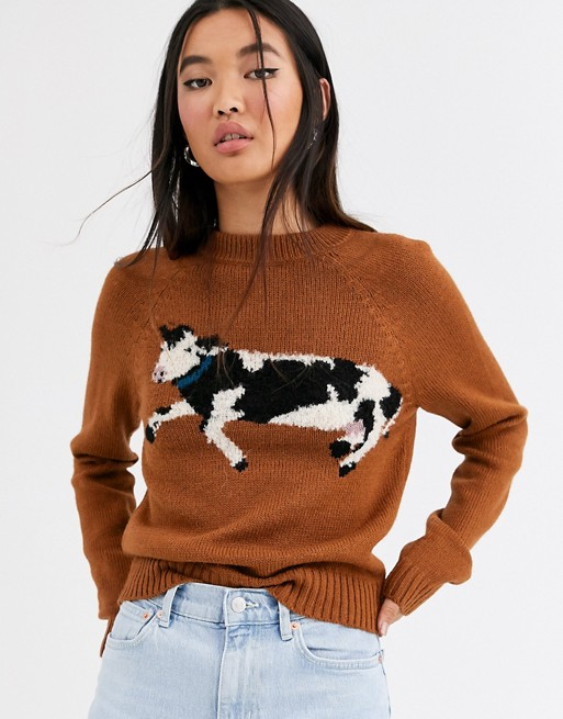 Rachel Antonoff bessie raglan cow print sweater | ASOS | Printed .