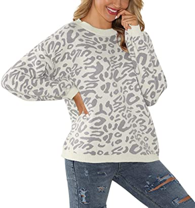 BOOMJIU Leopard Print Tops for Women Animal Print Sweaters Loose .