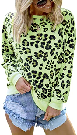 Kaei&Shi Leopard Print Tops for Women Animal Print Sweaters Loose .