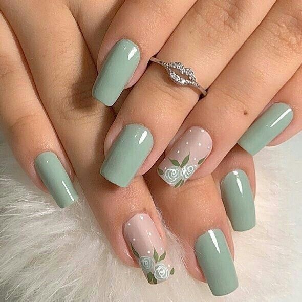 50 BEAUTIFUL SPRING NAIL DESIGN IDEAS | Green nails, Cute spring .