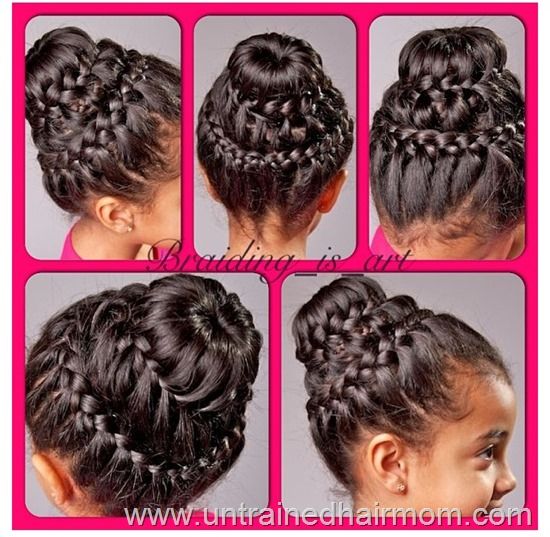 double crown braid bun tutorial - Lil C's hair for the wedding .