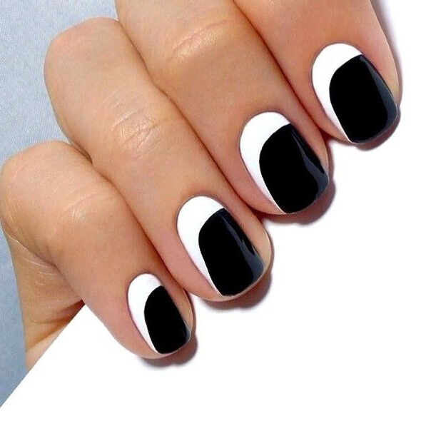 Easy black and white nail art for short nai