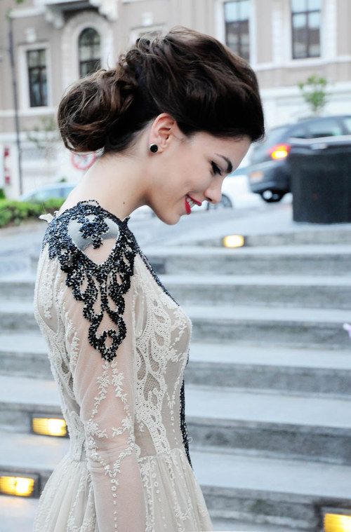 Long sleeve chiffon dress with cream and black beaded | Fashion .