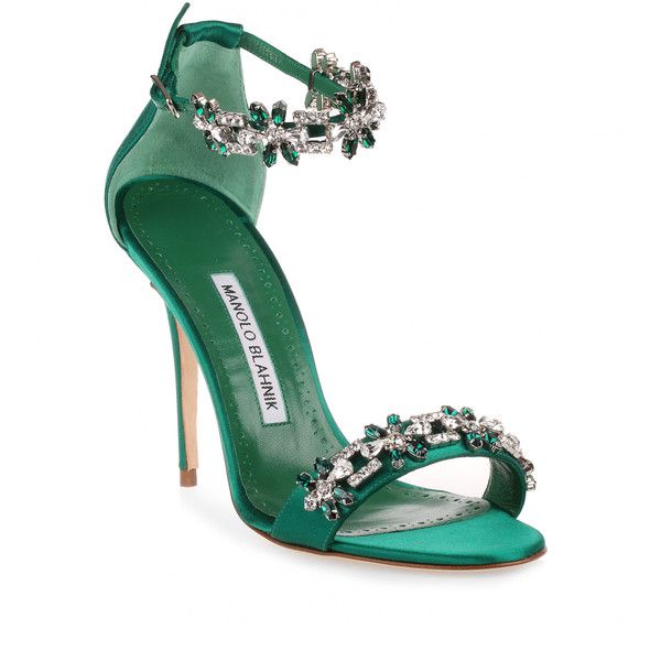 Manolo Blahnik Firadou 105 Emerald Crystal Sandal ($1,230 .