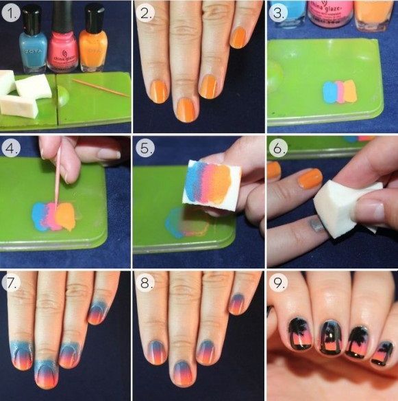 Beach Sunset Nail Design | Easy nail art, Sunset nails, Sponge .
