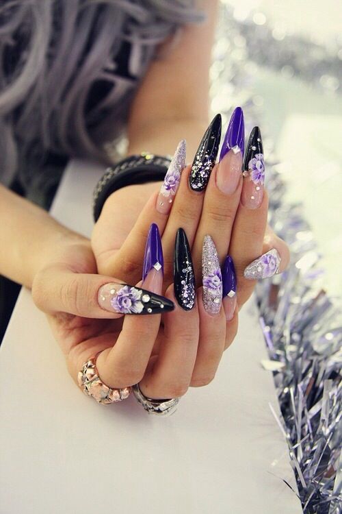 Stiletto nails | Purple nail art, Stiletto nails, Purple nail art .