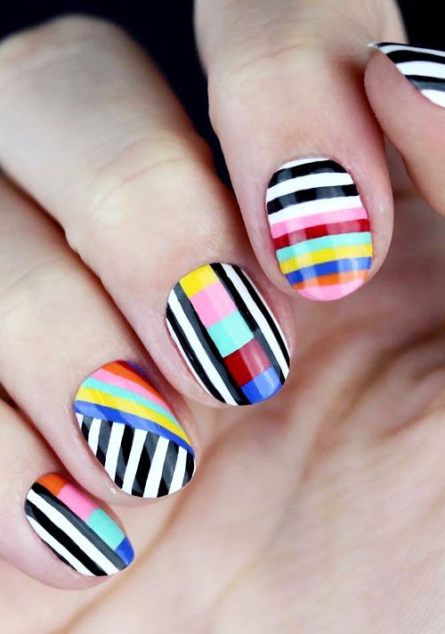 50 Fabulous Nail Designs and Colors for Spring | Striped nails .