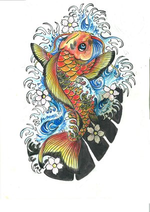 Fantastic Japanese Koi Fish Tattoo Design Sketch