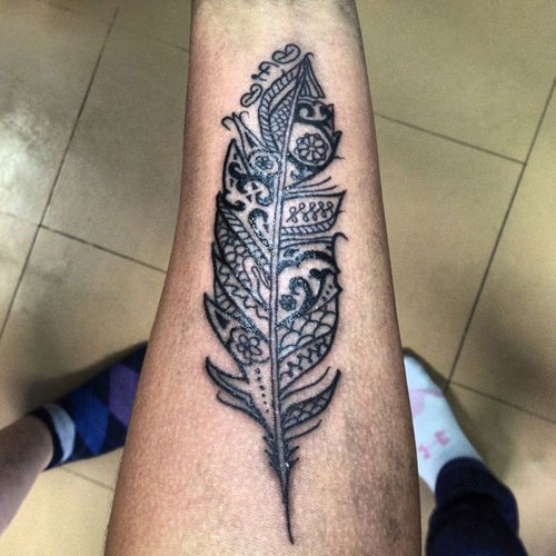 Tribal Feather Tattoo Design On Forea