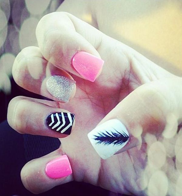 65 lovely Pink Nail Art Ideas | Feather nails, Feather nail .