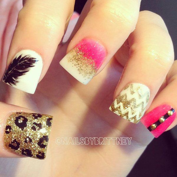 40+ Examples of Feather Nail Art | Feather nails, Cute acrylic .