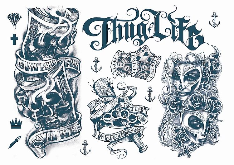 Temporary Tattoos Gangsta Style | Gangsta tattoos, Biker art .
