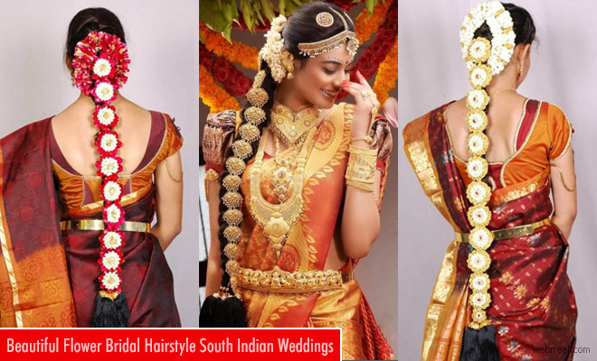 South Indian Bridal Hairstyle with Flowers for Wedding Glamo