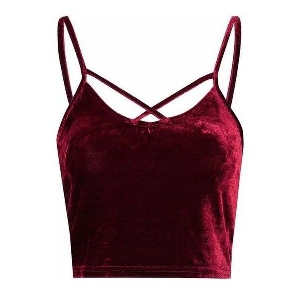 Burgundy Velvet Cropped Cami Top ❤ liked on Polyvore featuring .