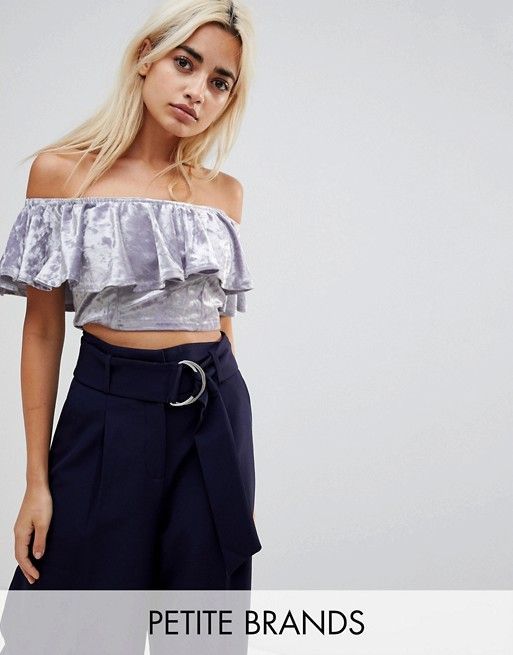 Glamorous Petite Off Shoulder Crop Top With Ruffle In Crushed .