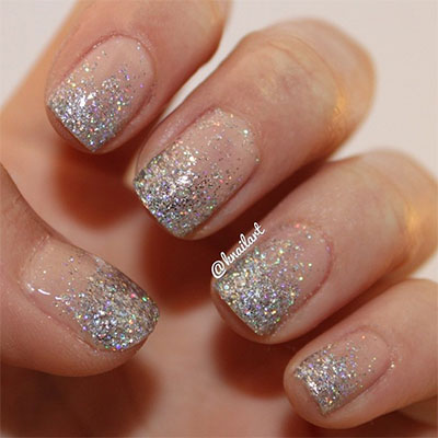 French Tip Silver Glitter Nail Art Desi