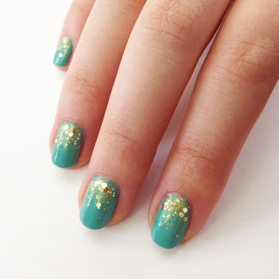 Nail Colors: Turquoise Gold And Green Ligth Pretty Nail Design .