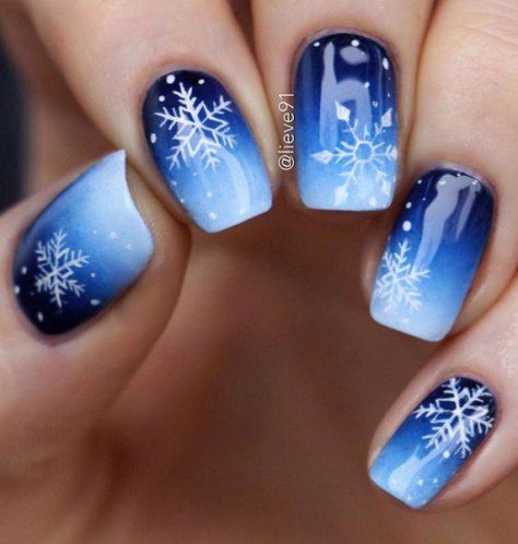 Gorgeous blue and snowflakes nail art design,winter nail art .