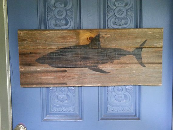 Shark wall art upcycled wood great white wooden by JohnBirdsong .