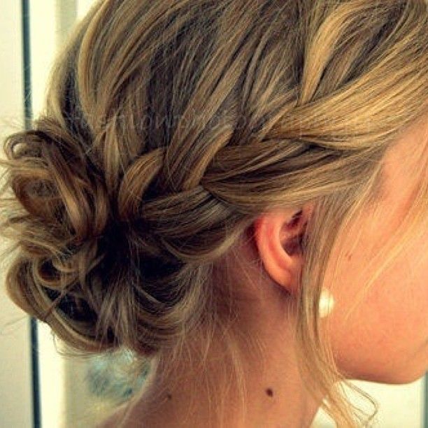 How to: french braid into messy bun.. | Short hair updo, Braided .
