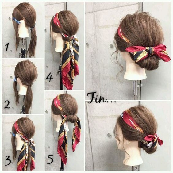DIY hair scarf tutorial to try this weekend. | Hair bun tutori
