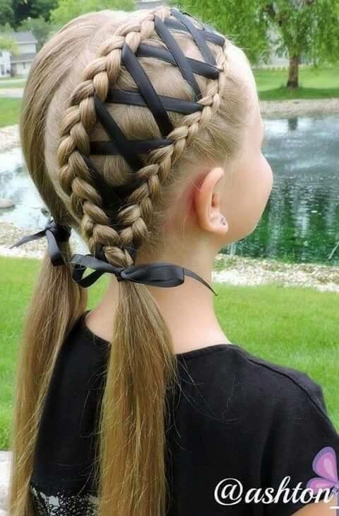 Braid with ribbons | Cool hairstyles for girls, Kids hairstyles .