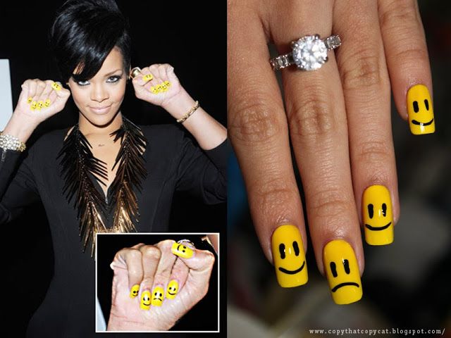 Rihanna's smiley face nails | Celebrity nails, Swag nai