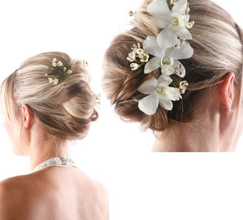 love the flowers to spice up a simple up do. | Wedding hairstyles .