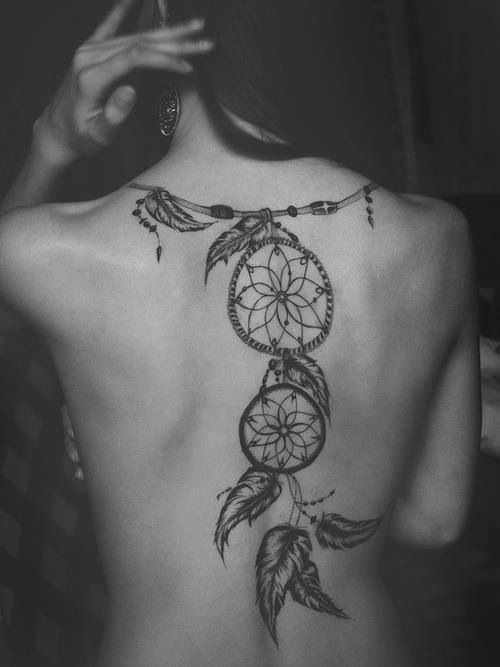 Large Back Tattoos on Women | Tattoos, Dreamcatcher tattoo back .