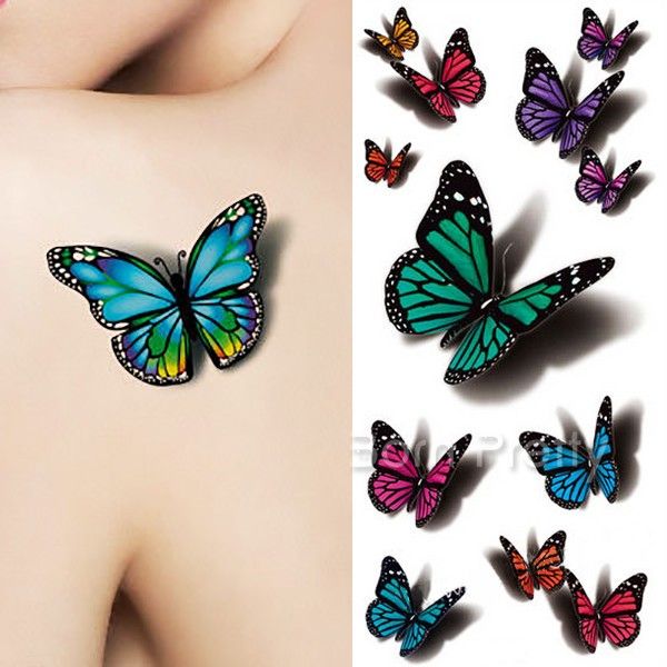$0.99 1 Sheet 3D Butterfly Tattoo Decals Body Art Decal Flying .