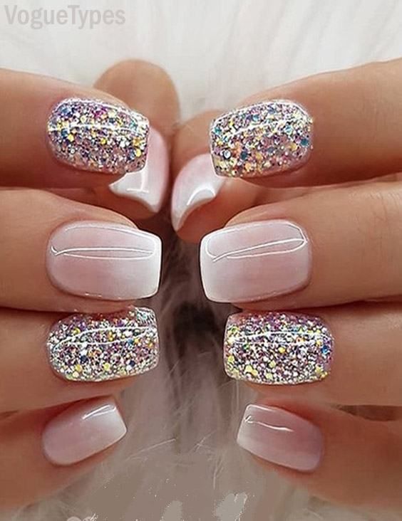 Milky white Ombre Glitter Nail Designs & Images for Ladies | Fancy .