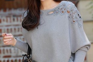 Lace Inset Dolman Sleeve Knit Top in 2020 | Stylish tops for women .